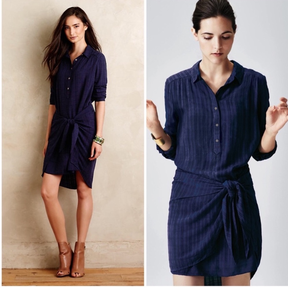 Anthro Maeve navy blue Bloomsbury tie dress 16